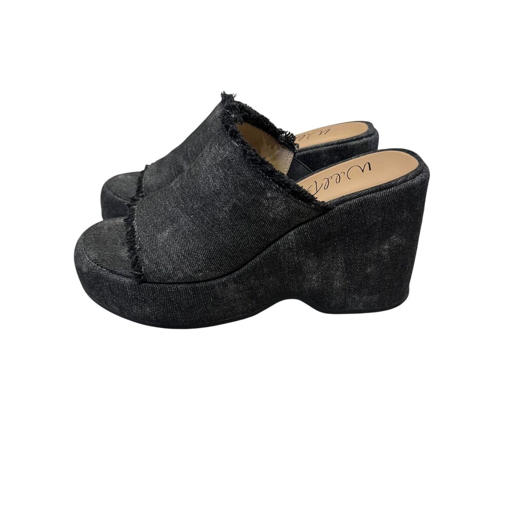 Wild Pair Mahrshah Platform Slide Sandal BLACK Denim Sz 7 NIB